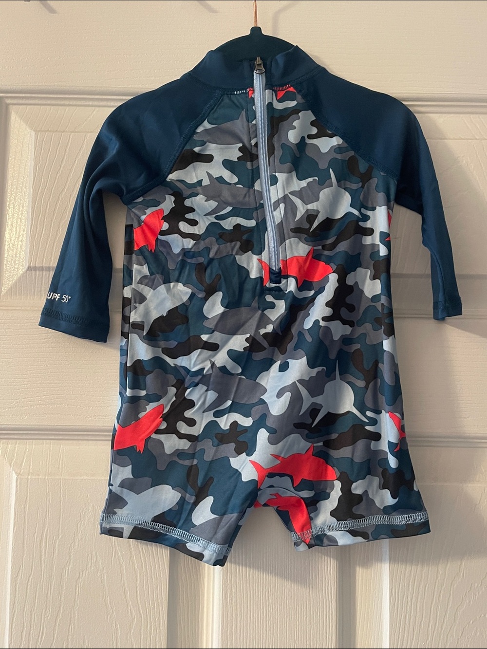 Hurley Boys Navy & Red Shark Camo Rashguard Swimsuit